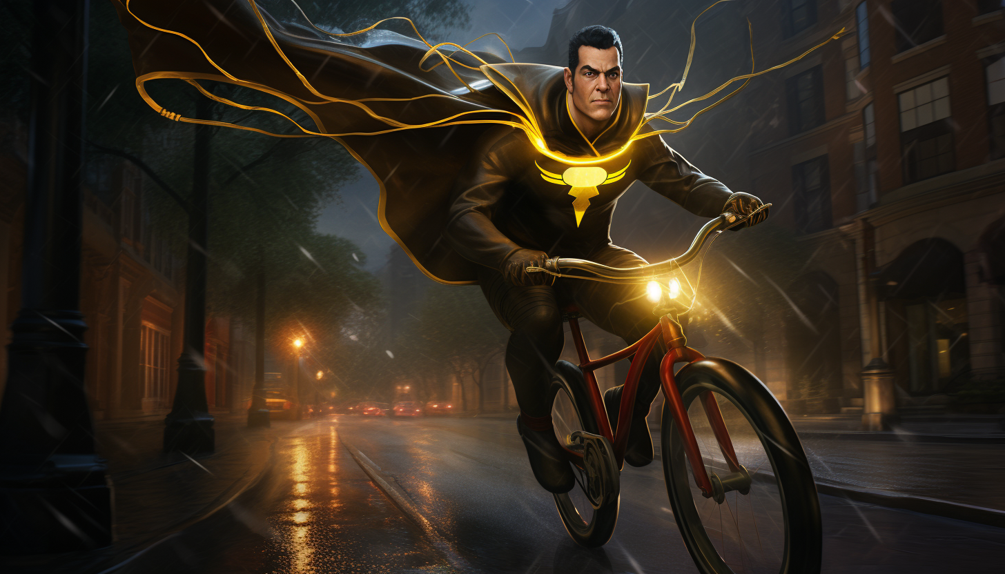 Black Adam on a bicycle