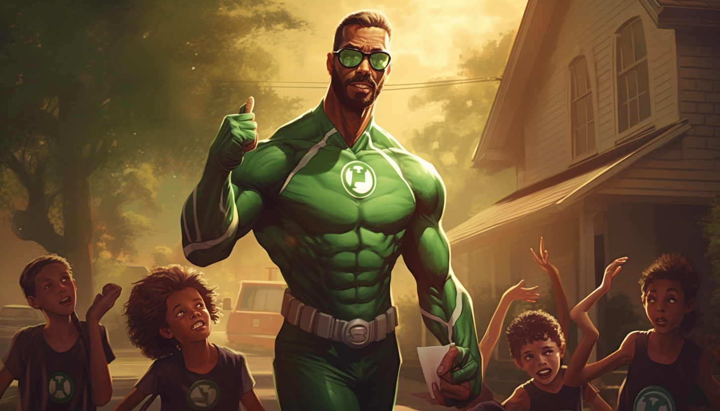 Green Lantern hanging out with kids