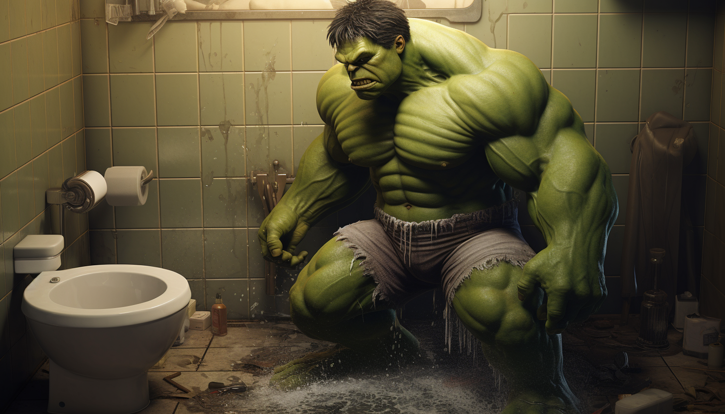 Hulk in a dirty restroom