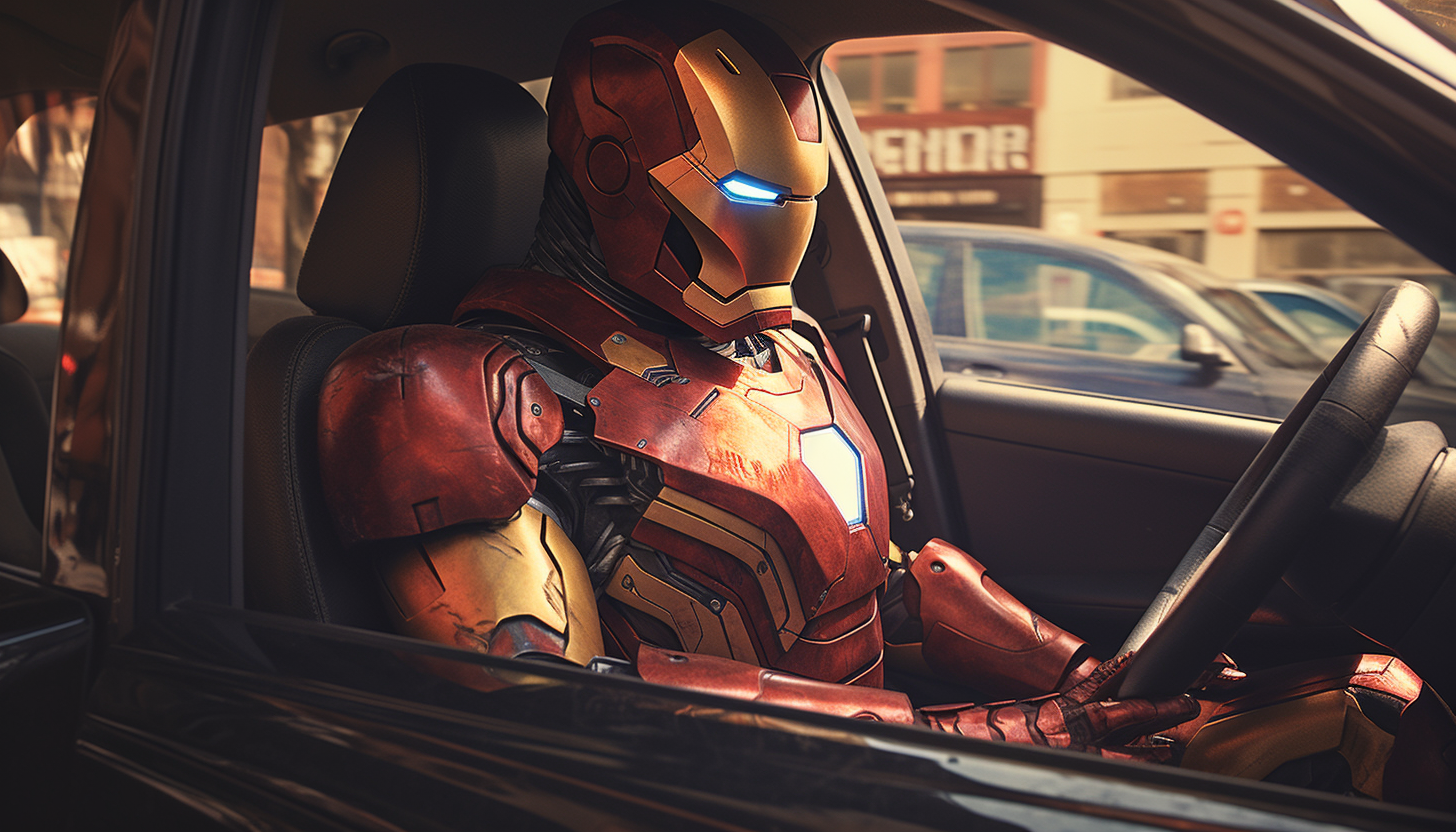 Iron Man driving car