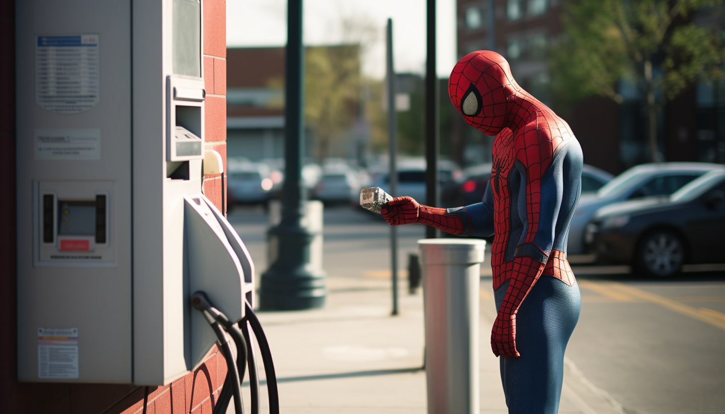 Spider-Man paying parking meter
