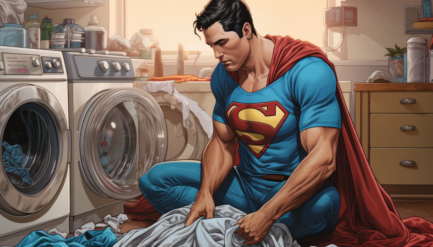 Superman washing laundry