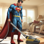 Superman vacuuming