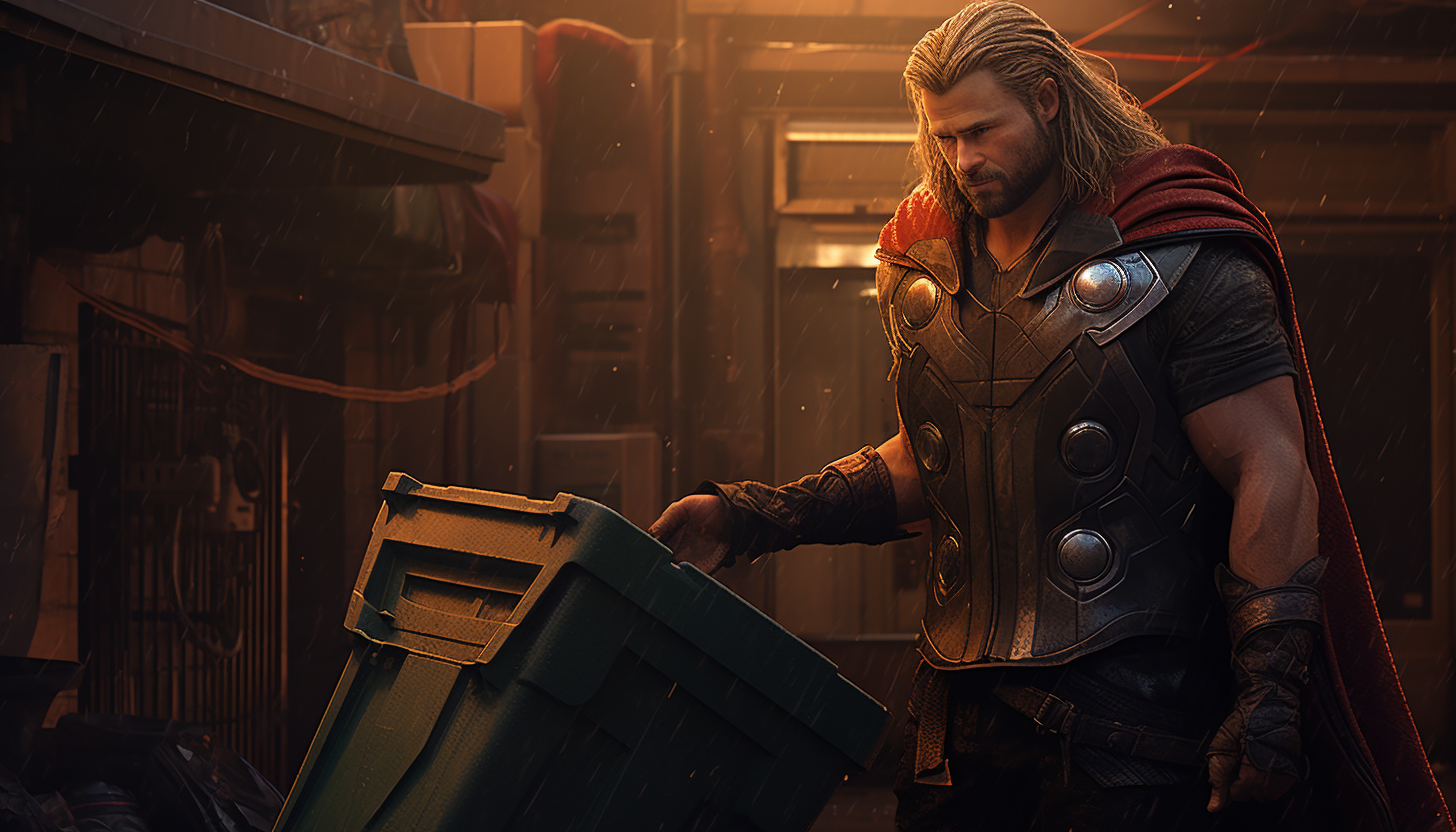 Thor with garbage dumpster