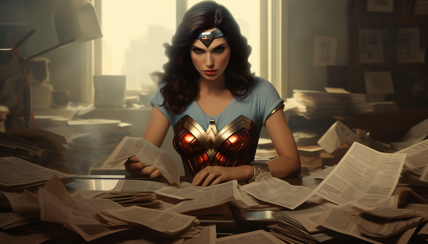 Wonder Woman with papers