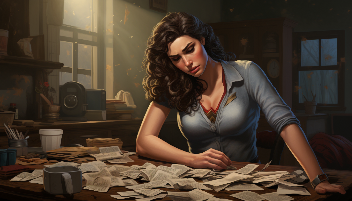 Wonder Woman Diana looking over receipts